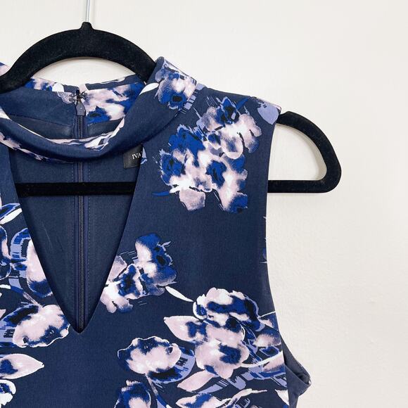 Ivanka Trump Floral Keyhole Collar Neck Sheath Dress Blue Pink Medium Cocktail - Picture 5 of 11